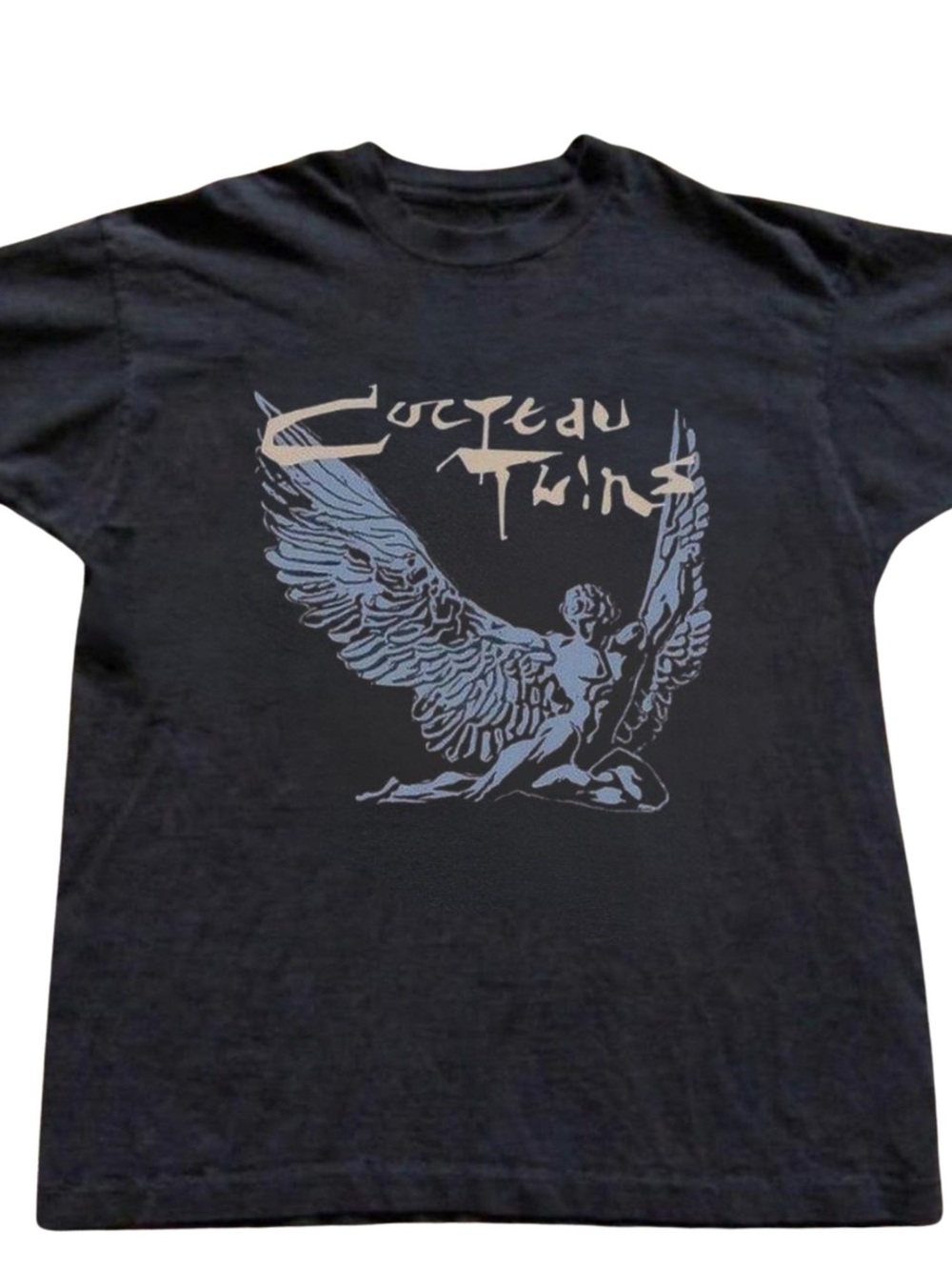 Gildan Black Tee with Pale Blue Angel Graphic, Gift For Her, For Him